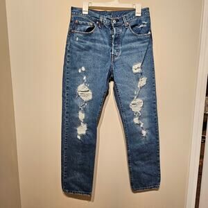 Levi's 501 Cropped 30x30 Distressed Denim Jeans 100% cotton
